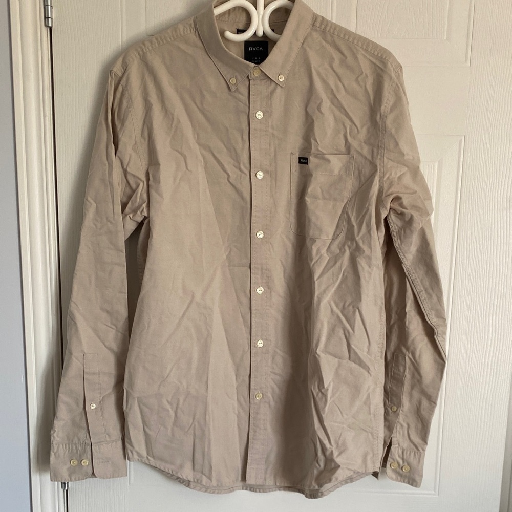 RVCA Men's Beige Button-Down Shirt